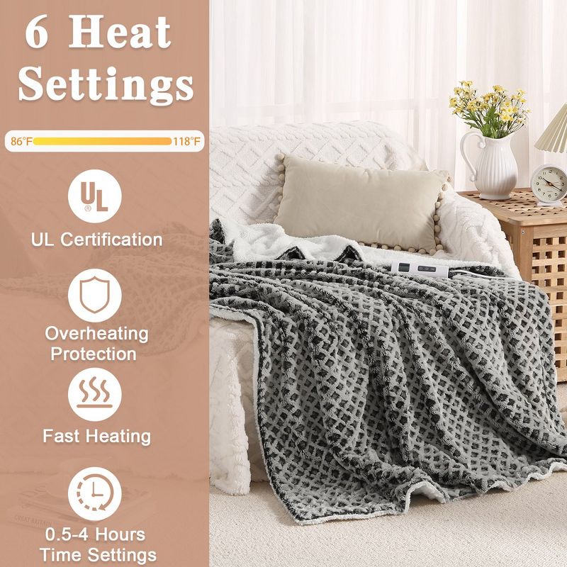 Heated Electric Blanket Throw, Flannel Heating Blankets, 5 Heat Settings and 4 Hours Auto Shut Off, Grey 50"x60", 4 of 6