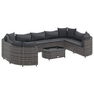 vidaXL Patio Sofa Set with Cushions Garden Furniture 10 Piece Poly Rattan - Gray - 1 of 4