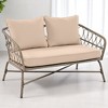 4-Piece Boho Wicker Patio Conversation Set with Acacia Wood Table, Removable Cushions, and Adjustable Feet - 3 of 4