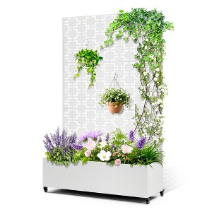 TOAOTBNBO Metal Raised Garden Bed with Squares Pattern, Outdoor Planter Box with Wheels, Modern Privacy Screen for Climbing Plants - 1 of 4