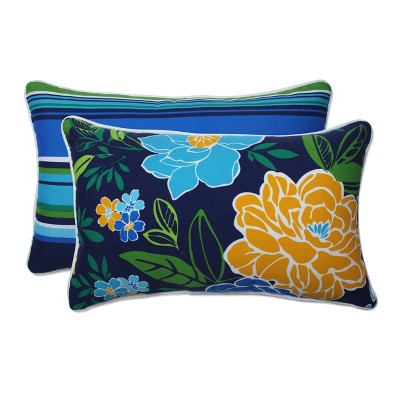 Photo 1 of 2pc Outdoor/Indoor Rectangular Throw Pillow Set Spring Bling Blue/Sea Island Stripe - Pillow Perfect
