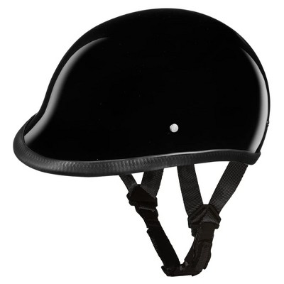 Daytona Helmets H1-A-M Secure Hawk Slim Protective Motorcycle Half Helmet with Adjustable Chine Strap, Head Wrap, and Drawstring Bag, Gloss Black