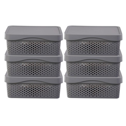 Minekkyes 6-Pack Home Storage Bins, Plastic Container, Latching Box with  Handle (Grey handle)