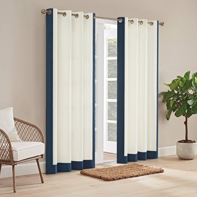 108"x52" Hampton Border Outdoor Room Darkening Curtain Panel Blue - Waverly Sun N Shade