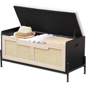 Rattan Storage Bench with Flip Top Lid Dual Safety Hinges, Reinforced Design for Entryway, Living Room, or Bedroom, Easy Assembly Organizer - 1 of 4