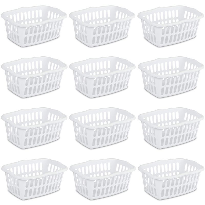 Sterilite 1.5 Bushel Rectangular Laundry Basket, Plastic, Classic Design for Carrying Clothes to and from the Laundry Room, White, 12-Pack, 1 of 7