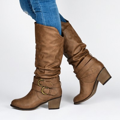 Journee Collection Womens Late Wide Width and Wide Width Wide Calf Stacked Heel Mid Calf Boots