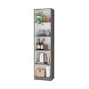 Vynxaria Matt Gray and White 5-Shelf Slim Bookshelf for Contemporary Spaces - 2 of 4
