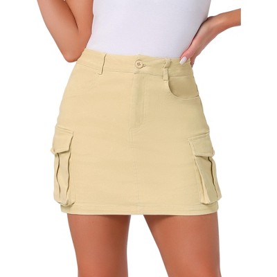 INSPIRE CHIC Women's Cotton Cargo Pockets Stretch Denim Mini Skirt