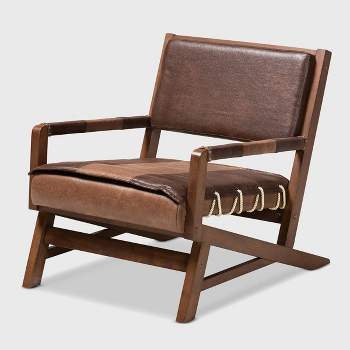 Rovelyn Faux Leather Walnut Finished Wood Lounge Chair Brown - Baxton Studio