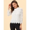 Allegra K Women's Lace Long Sleeve Keyhole Back Ruffle Neck Floral Blouse - 2 of 4