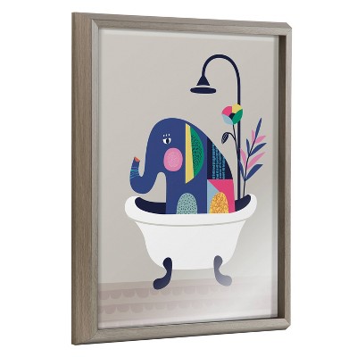 16" x 20" Blake Mid Century Elephant in The Tub by Rachel Lee Framed Printed Glass Gray - Kate & Laurel All Things Decor