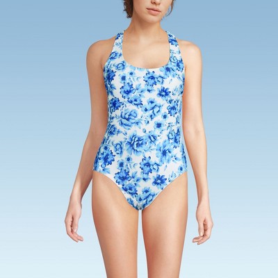 Lands' End Women's Chlorine Resistant Scoop Neck X-Back High Leg Soft Cup Tugless Sporty One Piece Swimsuit