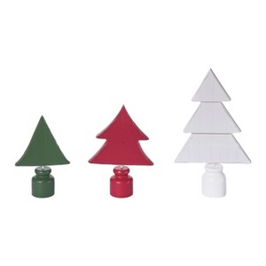 Transpac Set of 3 MDF Finial Trees Decorative Objects Tree Sculptures Wood Christmas Red Tabletop Indoor Use  Spot or Wipe Clean Holiday Decoration - 1 of 1