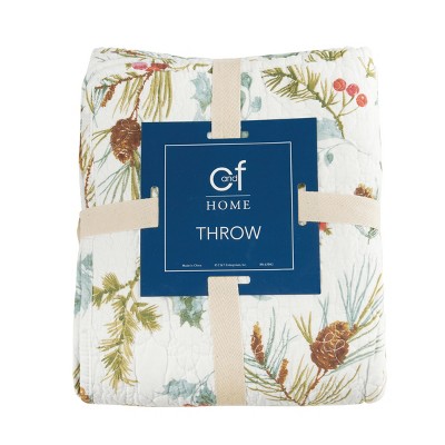 Edith Quilted Holly Botanical Cotton Reversible Throw Blanket