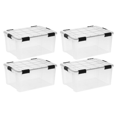 IRIS 60qt Plastic Storage Bins with Sealed Lids Clear Gasket Box Airtight Containers 4pk