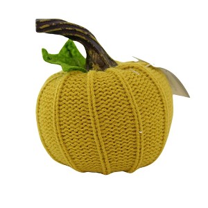 Ganz 4.0 Inch Mini Pumpkin Stem Leaf Autumn Knit Pumpkin Figurines - 1 of 3