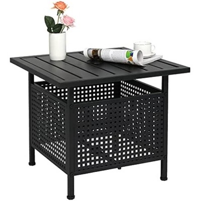 VINGLI Outdoor Side Table with Umbrella Hole 1.57" Umbrella Stand Table, Metal Patio Side Table Coffee Table for Garden, Pool, Deck