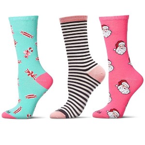 MeMoi 3 Pair Women's Christmas Holiday Novelty Crew Socks - 1 of 4