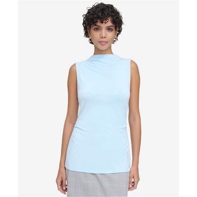 Calvin Klein Womens High Neck Tank Top, Blue, X-Large