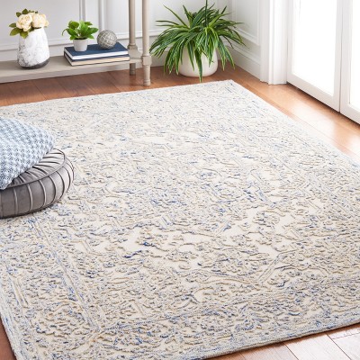 Ivory and Blue Hand-Tufted Wool Area Rug, 3' x 5'