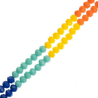 Crystal Lane DIY 4x6mm Opaque Rainbow Mix Glass Faceted Rondelle 7" Designer Double Bead Strand