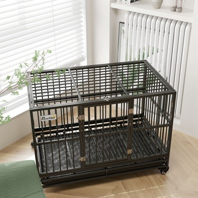 Kumasinova Metal Heavy Duty Dog Crate,(Foldable )Dog Kennel with Locking Wheels,Double Door Dog Cage Medium/Large Sized Dog with Removable Tray