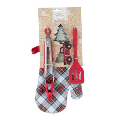 5pc Plaid Oven Mitt Set Red - Cook With Color