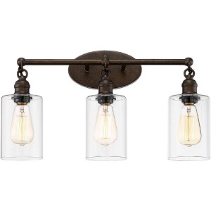 Franklin Iron Works Cloverly Industrial Rustic Wall Light Bronze Hardwire 21 3/4" Wide 3-Light LED Fixture Clear Glass for Bedroom Bathroom Vanity - 1 of 4
