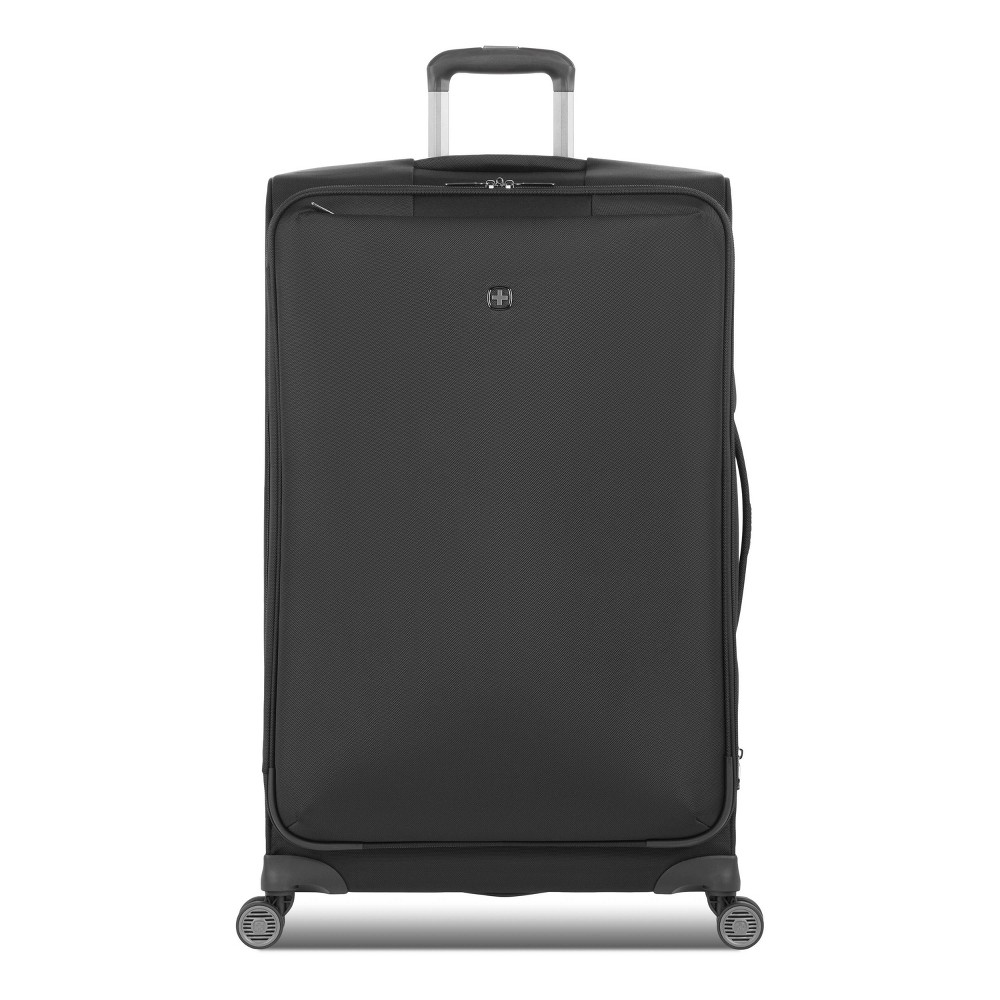 SWISSGEAR Checklite Softside Large Checked Suitcase - Black: 8-Wheel Tear-Resistant Luggage