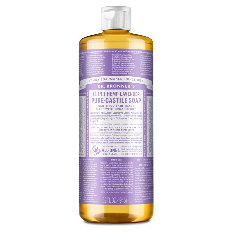Dr. Bronner&#39;s 18-In-1 Hemp Pure-Castile Liquid Soap - Lavender - 32 fl oz, 1 of 9