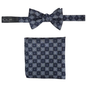 Men's Checkered 2.75" x 4.75" Adjustable 16" - 20" Freestyle Self Tie with Hankie Set - 1 of 4