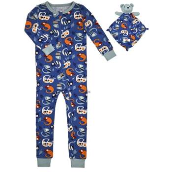 Sleep On It Infant Boys Long Sleeve Super Soft Snuggle Jersey Zip-Up Coverall Pajama with Matching Blankey Buddy