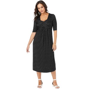 Jessica London Women's Plus Size Stretch Knit Pleated Front Dress - 1 of 4