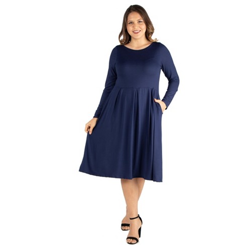 24seven Comfort Apparel Plus Long Sleeve Fit + Flare Dress