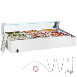 VEVOR 9-Pan Commercial Food Warmer, 9 x 5QT Electric Steam Table with Glass Cover, 1500W Countertop Stainless Steel Buffet Bain Marie - 1 of 4
