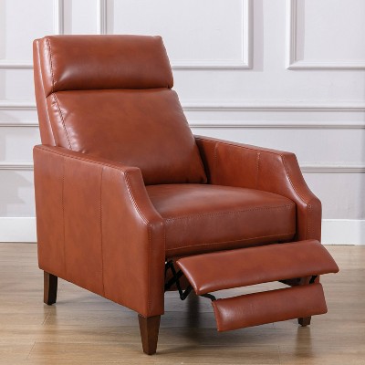 Mid-Century Caramel Leather Push-Back Recliner