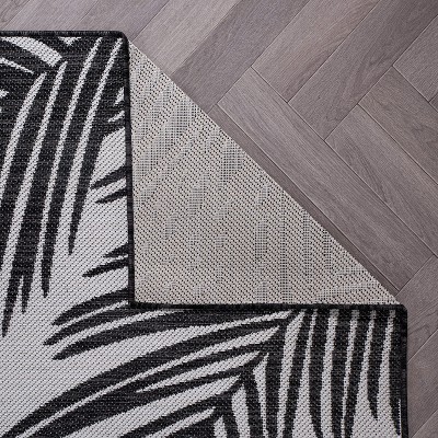 Tropical Floral Black Synthetic 5' x 7' Easy-Care Outdoor Rug