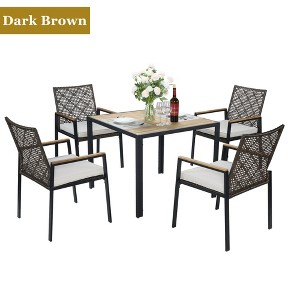 Hrinhom 5 Pieces Patio Dining Table And Chairs Set,Outdoor Rattan Furniture Set - 1 of 4