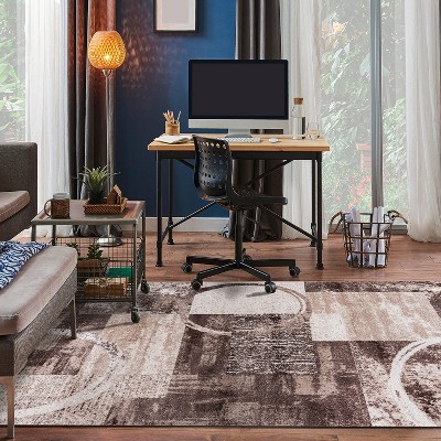 Brown Abstract Circle Design Easy Care Area Rug 3'3" x 5'