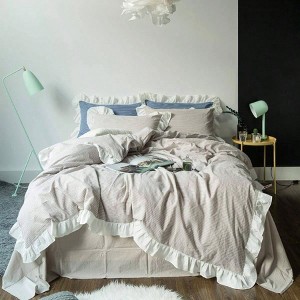 Beige Ruffle Duvet Cover, 100 Washed Cotton, Farmhouse Set, 3 Pieces, Zipper Ties, Soft Vintage Bedding - 1 of 4