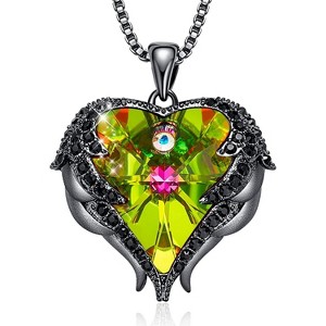 Angel Wings & Heart Necklace with Birthstone, Silver/Gold Tone Jewelry Gift for Women Black-13-Colorful Zircon Birthstone - 1 of 4