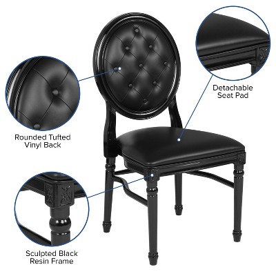 Elegant Black Vinyl Upholstered King Louis Side Chair