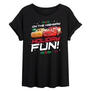 Women's - Disney - On The Highway To Holiday Fun Oversized Graphic T-Shirt - 1 of 4