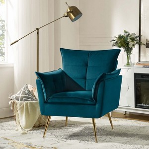 Jonat Contemporary Velvet Wooden Upholstered Armchair with Metal Legs for Bedroom and Living Room | ARTFUL LIVING DESIGN - 1 of 4