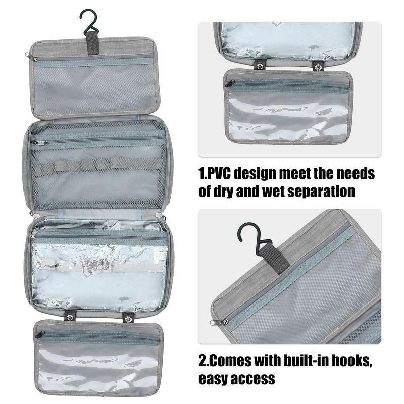 Unique Bargains Travel Toiletry Bag Makeup Bag Organizer Toiletry Organizer Travel Cosmetic Bag Waterproof Polyester Gray 1pc, 3 of 7