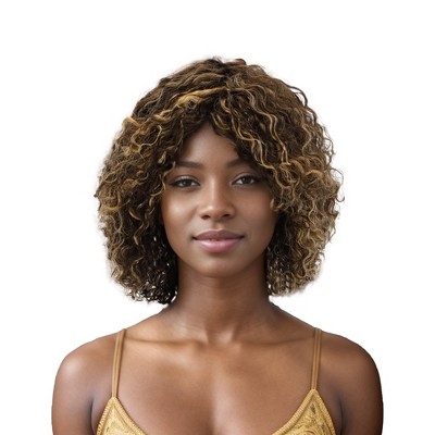 Unique Bargains Women's Medium Wave Curly Hair Wig 200 Real Human Hair 12in Yellow Brown 1 Pc