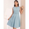 INSPIRE CHIC Women's Round Neck Sleeveless Zip Front Belted Fit Flare Work Dresses - 3 of 4
