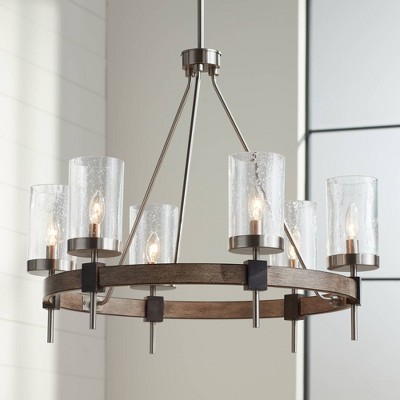 Stone Grey and Brushed Nickel 6-Light Chandelier with Clear Seedy Glass