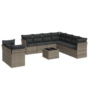 vidaXL 10 Piece Patio Sofa Set with Cushions Gray Poly Rattan - Gray Without Table - 1 of 4